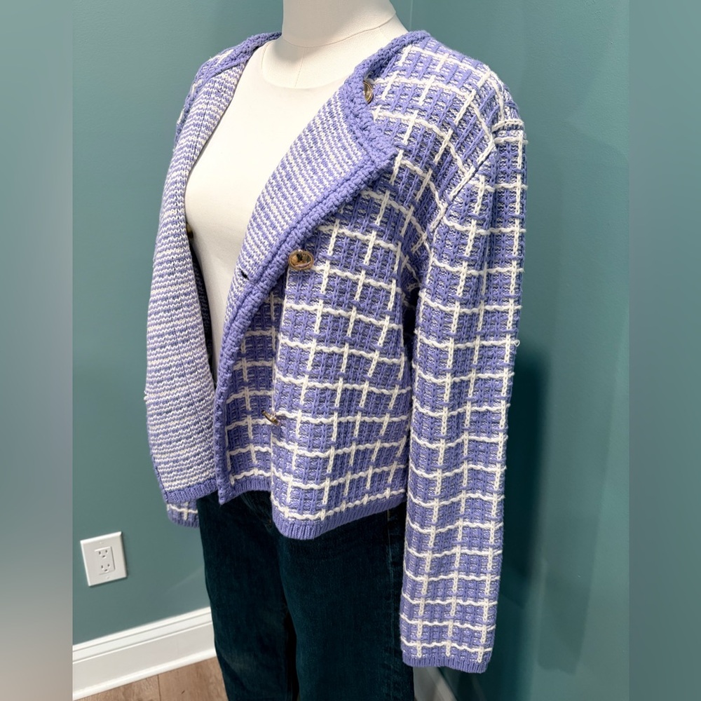Ann Taylor Lavender Tweed Knit Cardigan Women’s Medium Cropped Button Jacket